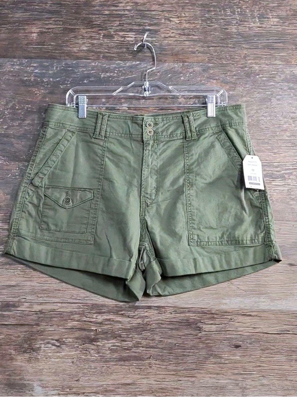 Time and Tru Olive Utility Roll-Cuff Shorts